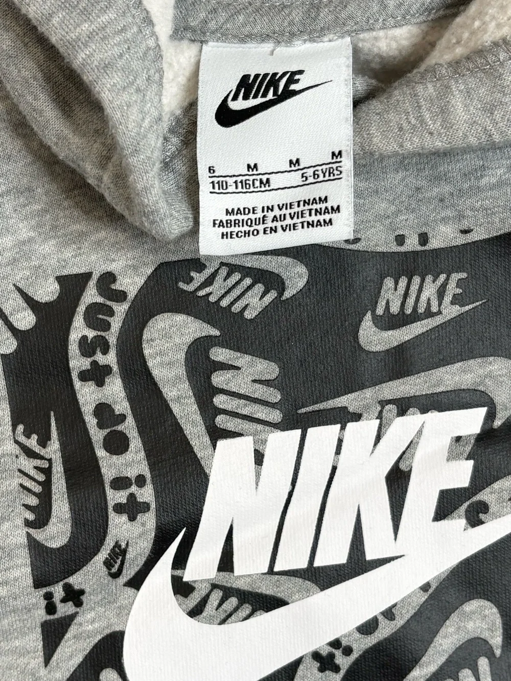 NIKE Kids Fleece Graphic Pullover Hoodie Youth Boys Size 5-6 Years Heather Grey